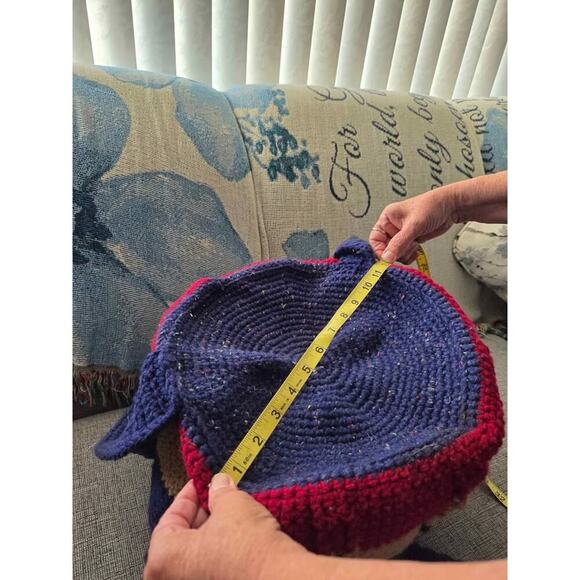 Handmade Crochet I Love Minnie Backpack Navy Red Tan Striped Disney Inspired - Picture 6 of 9